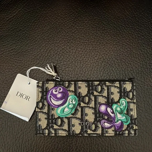 Dior X Kenny Scharf unisex oblique logo zip up card holder wallet pouch NEW - Picture 6 of 10